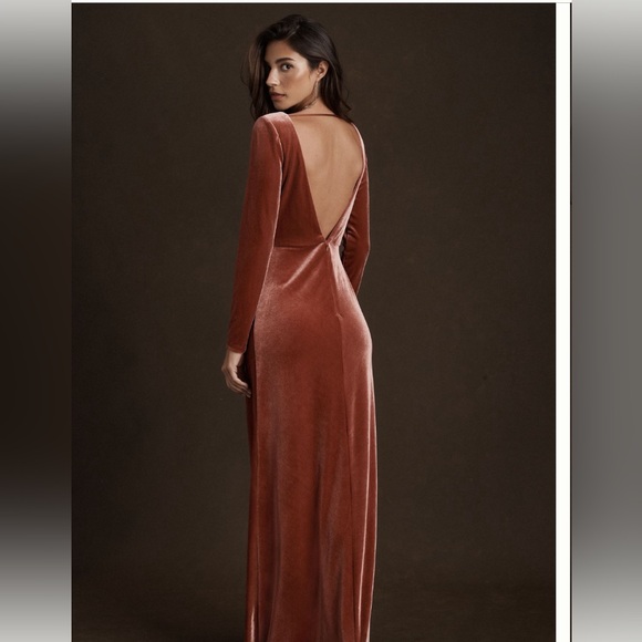 Anthropologie JENNY YOO RYLAND V-NECK LONG-SLEEVE OPEN-BACK STRETCH VELVET GOWN - Picture 3 of 3